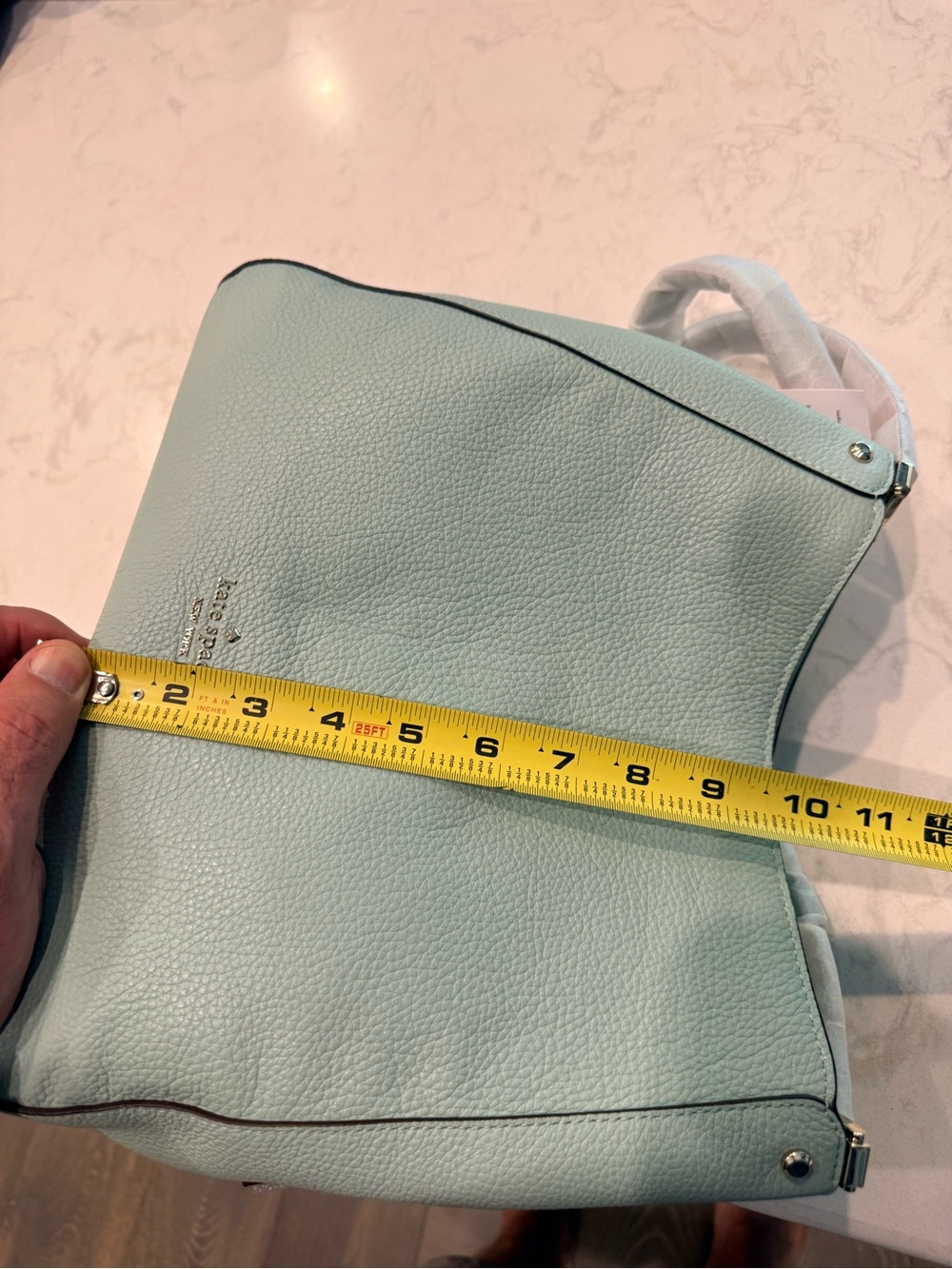 Kate Spade Light Green Pebbled Leather Shoulder Bag with Black Piping - Picture 9 of 10